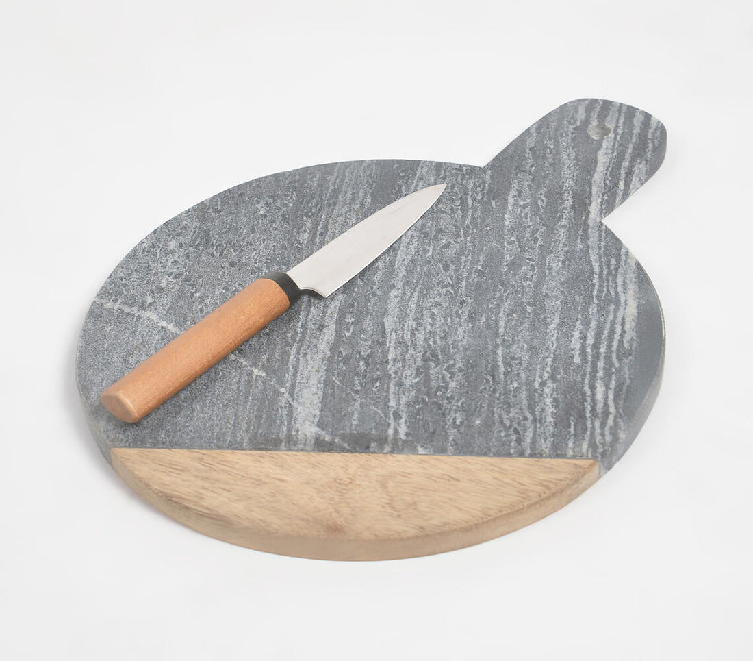 Classic Fusion Wood &amp; Stone Round Chopping Board-0