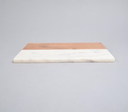 Hand Cut Acacia Wood &amp; White Marble Minimal Chopping Board-1