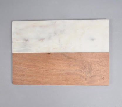 Hand Cut Acacia Wood &amp; White Marble Minimal Chopping Board-3