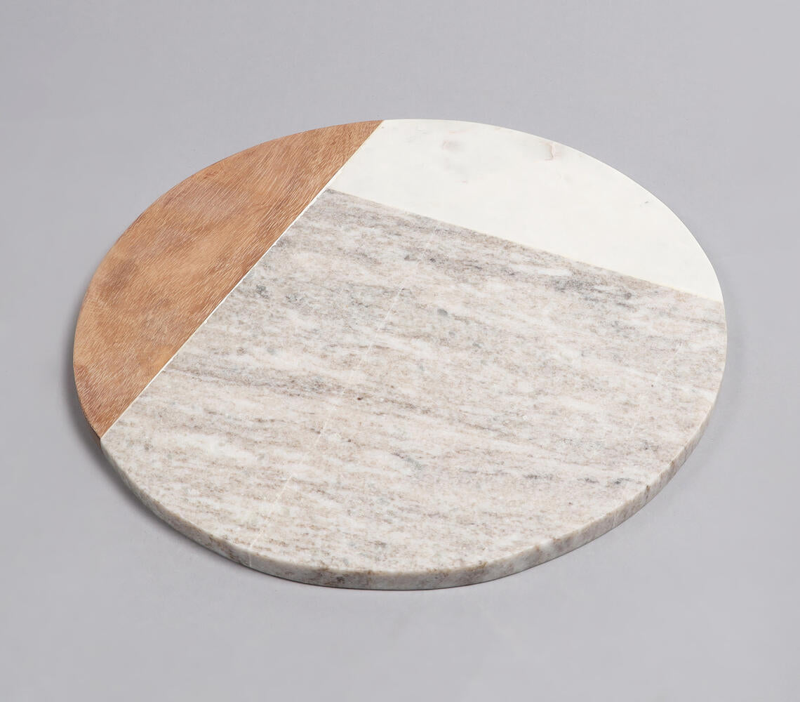 Marble &amp; Acacia Wood Colorblock Round Chopping Board-1