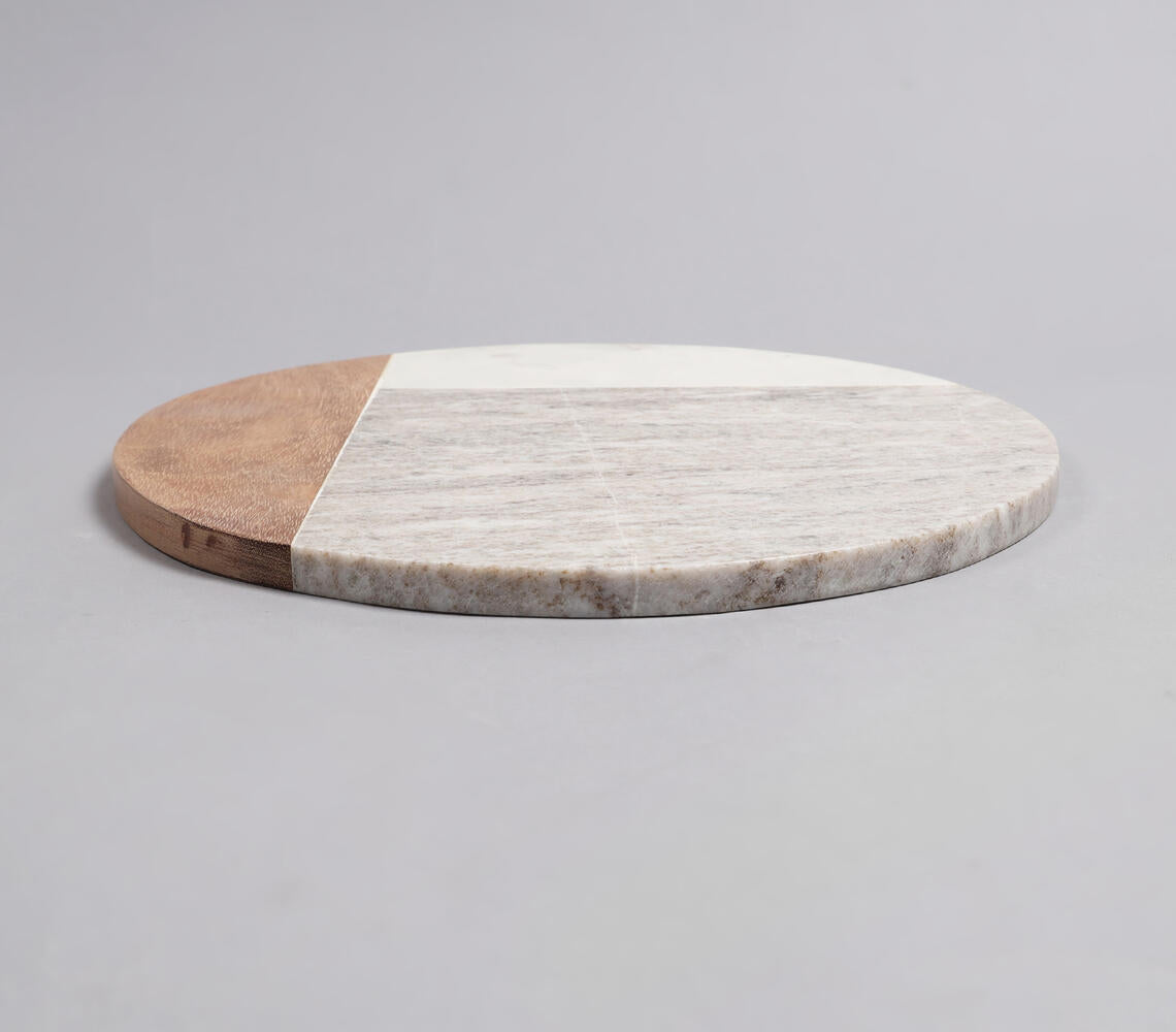 Marble &amp; Acacia Wood Colorblock Round Chopping Board-2