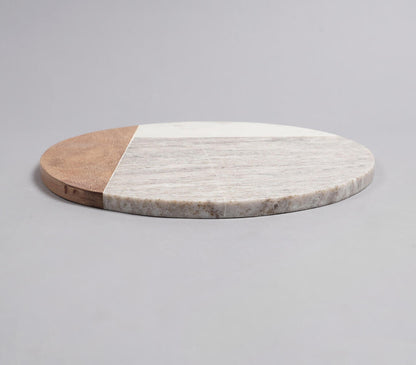 Marble &amp; Acacia Wood Colorblock Round Chopping Board-2