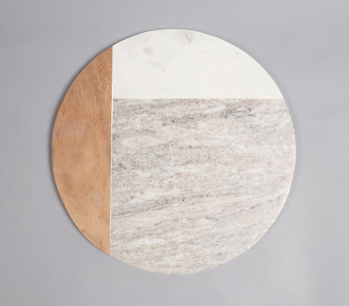 Marble &amp; Acacia Wood Colorblock Round Chopping Board-3