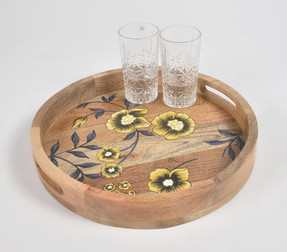 Hand printed Floral Mango Wood Tray-0