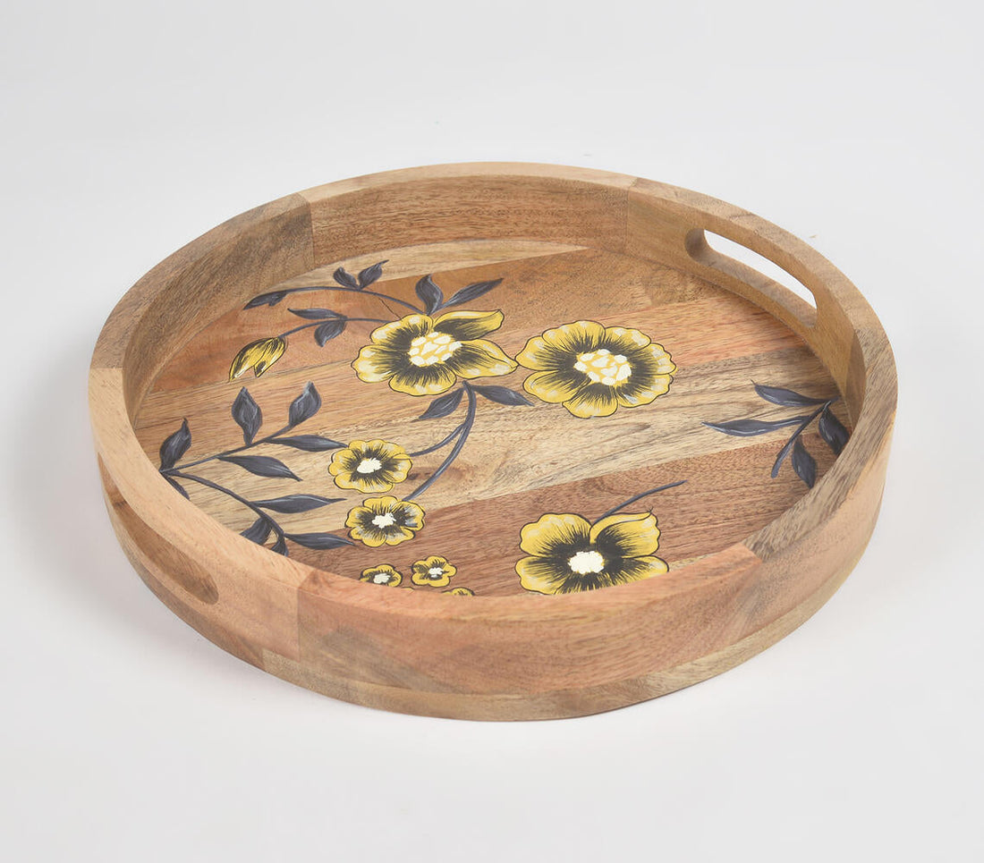 Hand printed Floral Mango Wood Tray-1