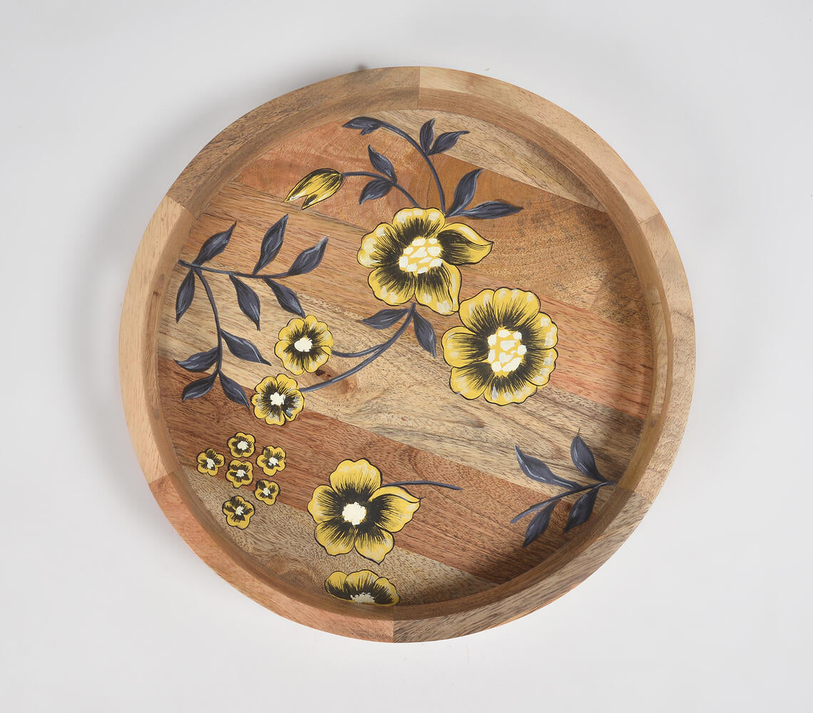 Hand printed Floral Mango Wood Tray-2