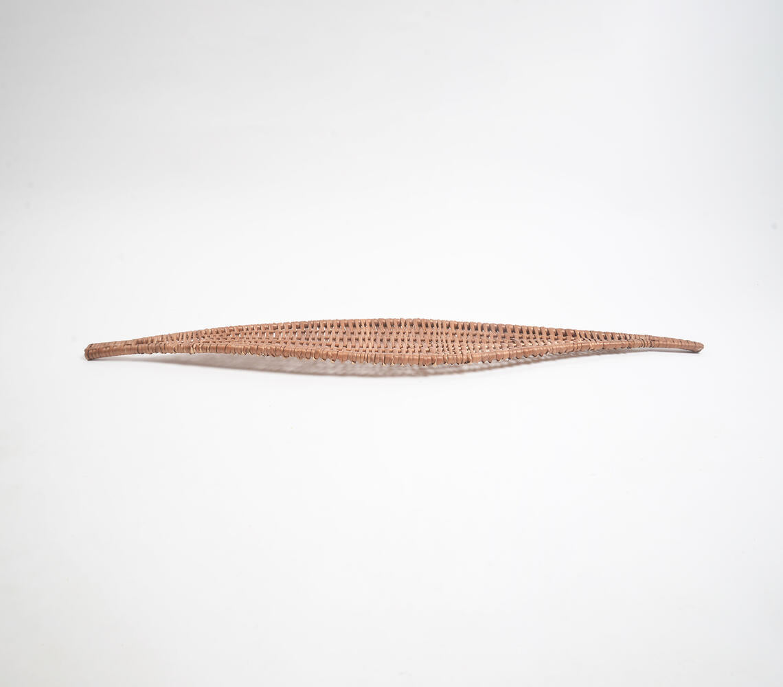 Woven Brown Boat-Shaped Wicker Platter-3