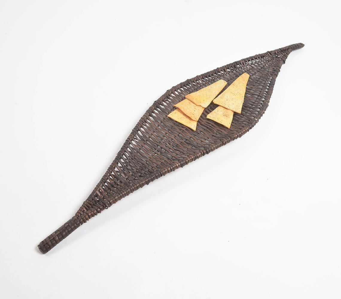 Woven Black Boat-Shaped Wicker Platter-0