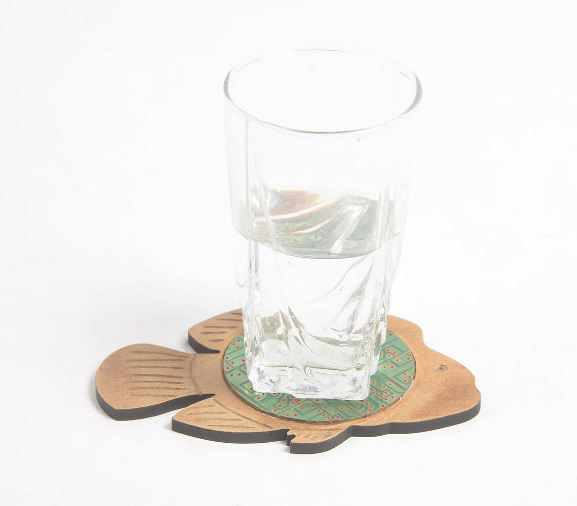 Recycled Circuit Board &amp; MDF Fish-Shaped Coaster-0