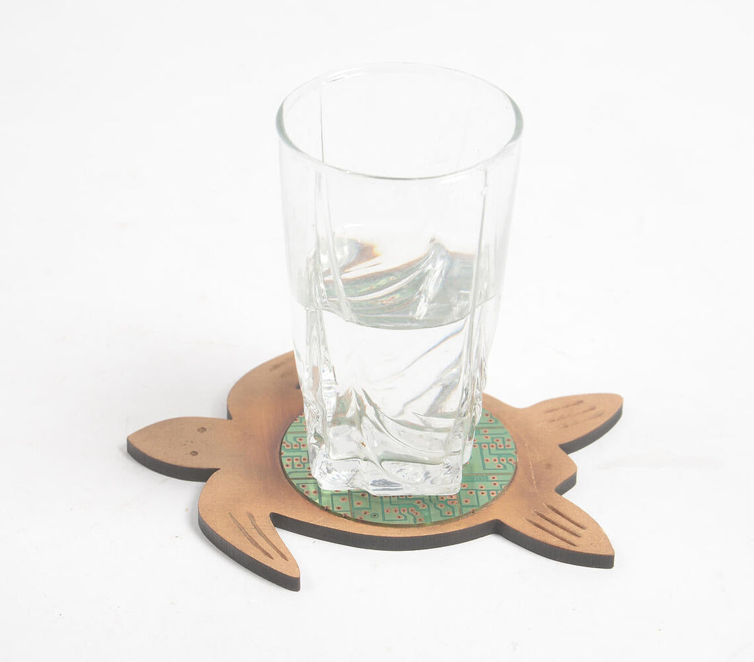 Recycled Circuit Board &amp; MDF Turtle-Shaped Coaster-0