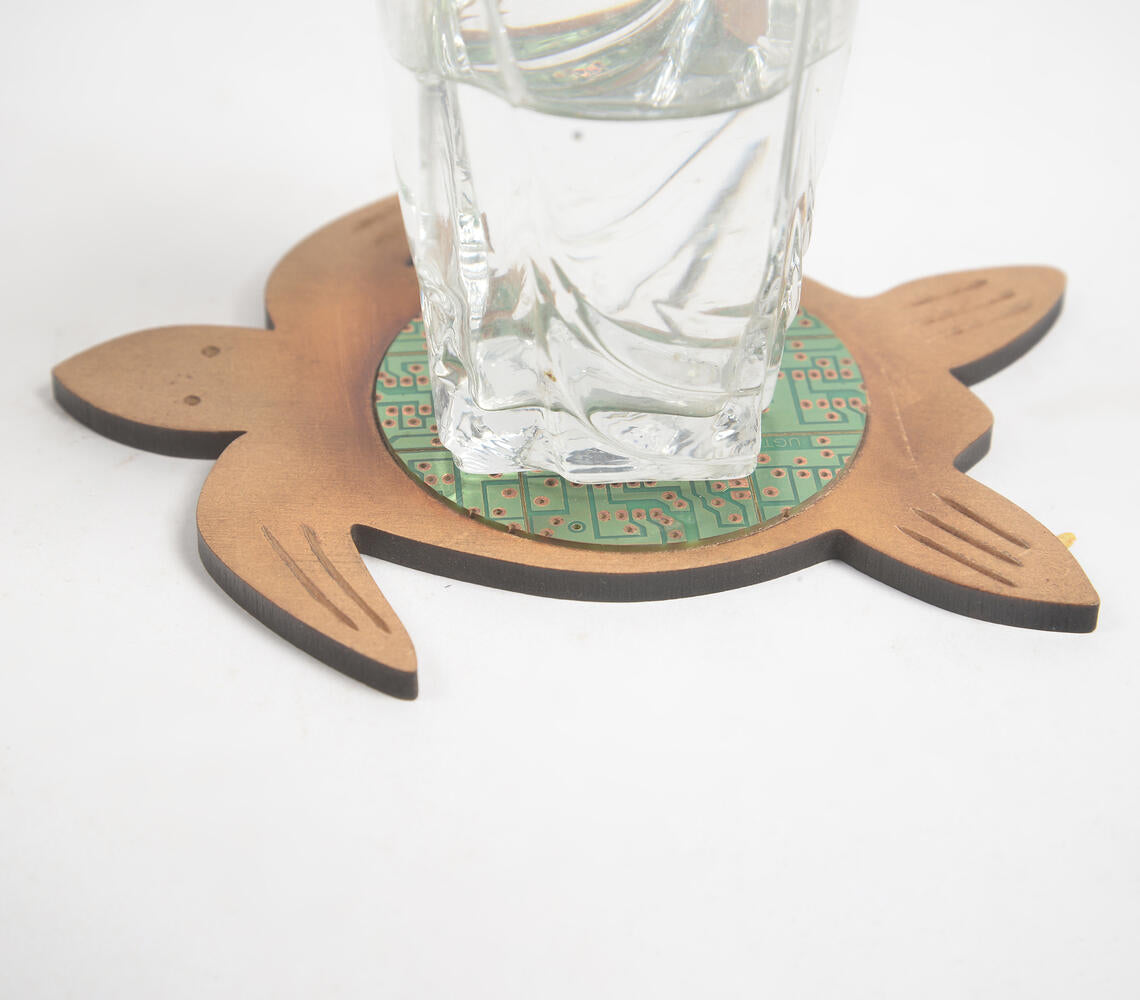 Recycled Circuit Board &amp; MDF Turtle-Shaped Coaster-1