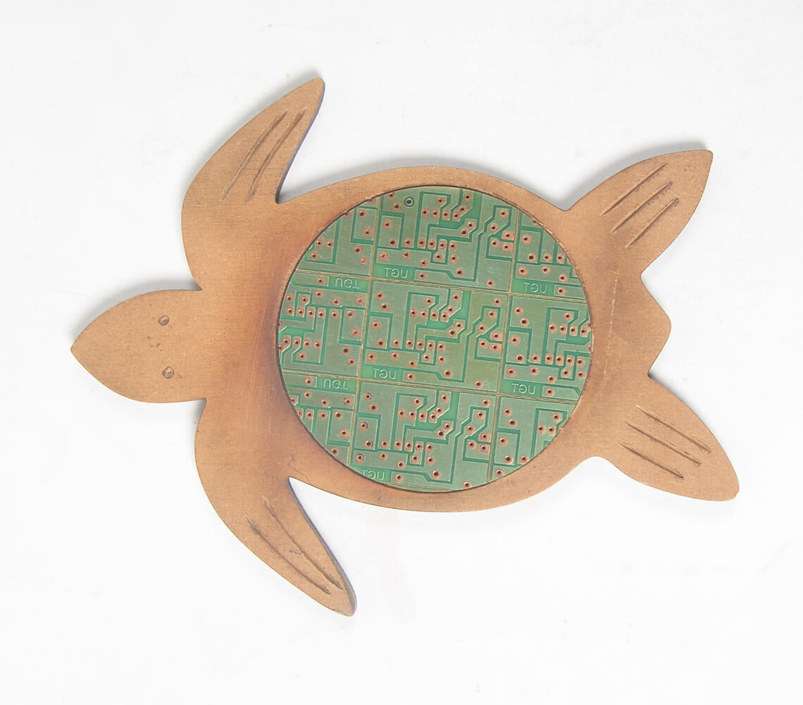 Recycled Circuit Board &amp; MDF Turtle-Shaped Coaster-2