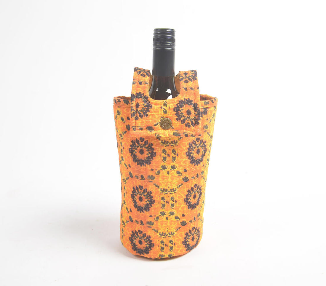 Printed Mustard fabric wine Bottle bag-0