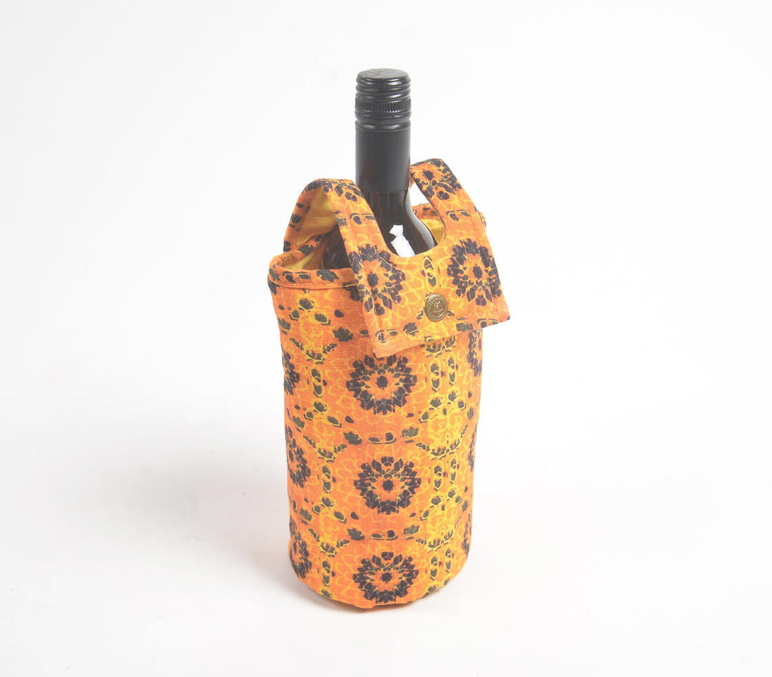 Printed Mustard fabric wine Bottle bag-1