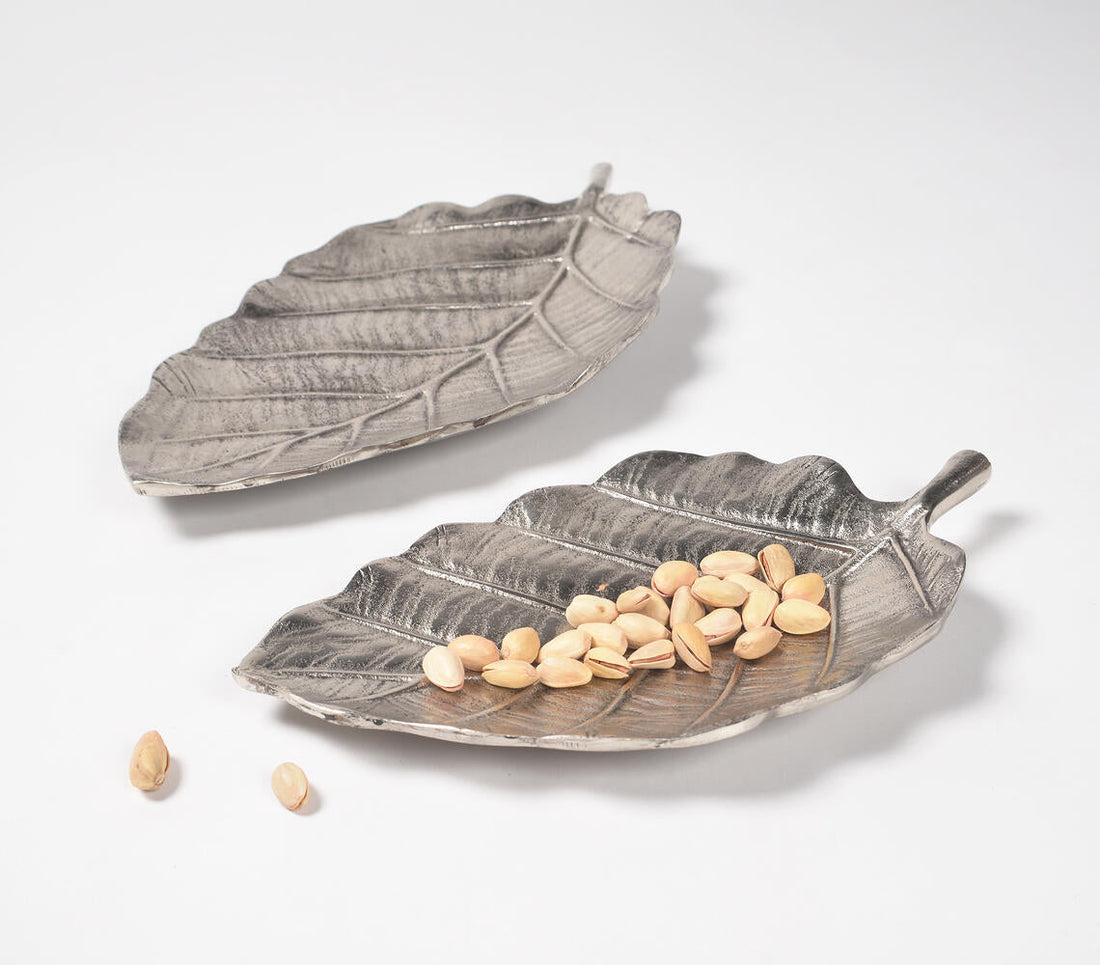 Handmade Aluminium Decorative Leaf Trays (Set of 2)-0