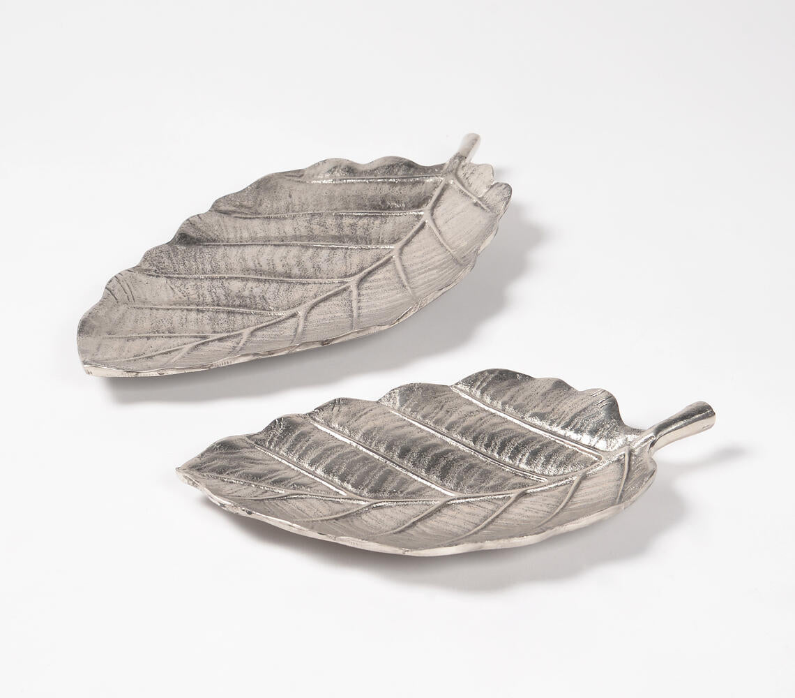 Handmade Aluminium Decorative Leaf Trays (Set of 2)-1