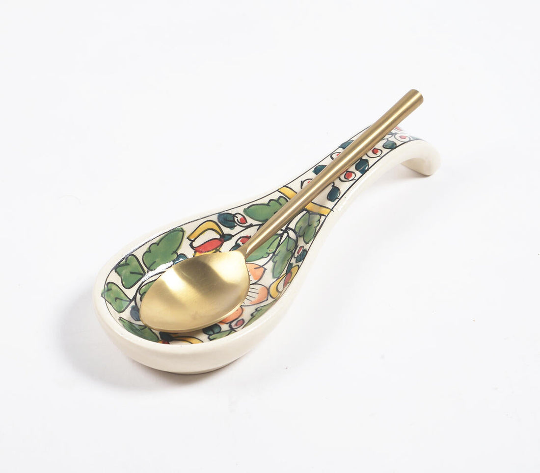 Hand Painted Vert Floral Ceramic Spoon Rest-0
