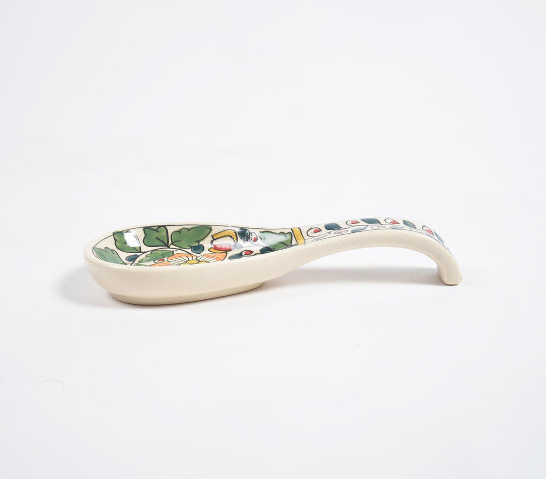 Hand Painted Vert Floral Ceramic Spoon Rest-1