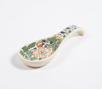 Hand Painted Vert Floral Ceramic Spoon Rest-2