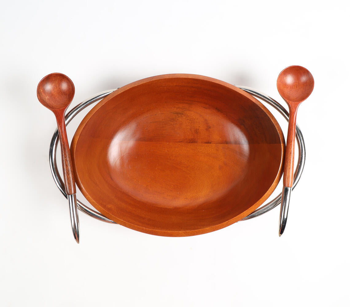 Light Mango Wood Bowl &amp; Spoons Set-2