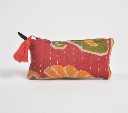 Hand Stitched Upcycled Fabric Red Pouch-2