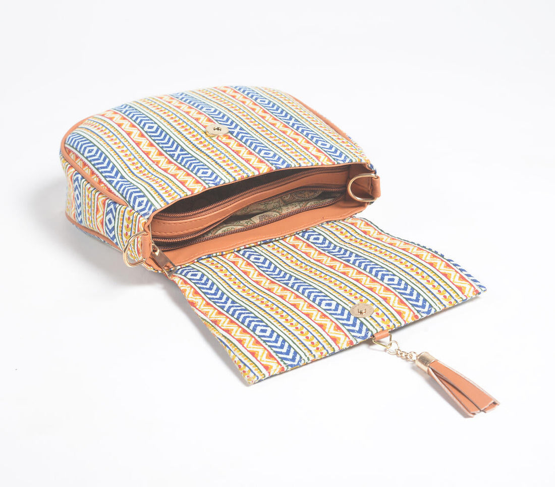 Panel Printed Handbag with Tassel-1