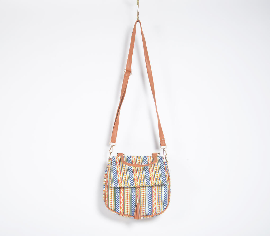 Panel Printed Handbag with Tassel-3