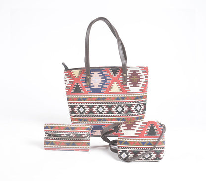 Jacquard Weave Tote, Sling &amp; Wallet Set-0