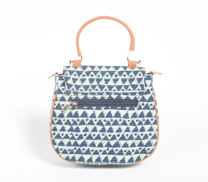 Indigo Triangle Printed Handbag with Tassel-2