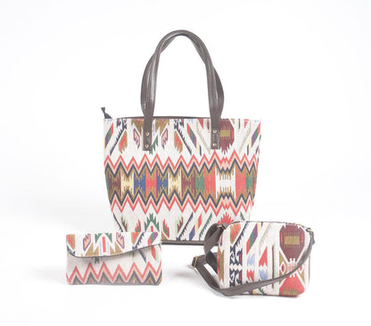 Jacquard Weave Tote, Sling &amp; Wallet Set-0