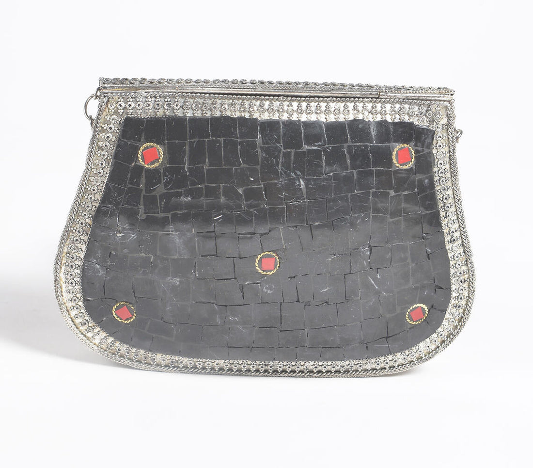 Mosaic Antique Metal Baguette Clutch with Chain Sling-1