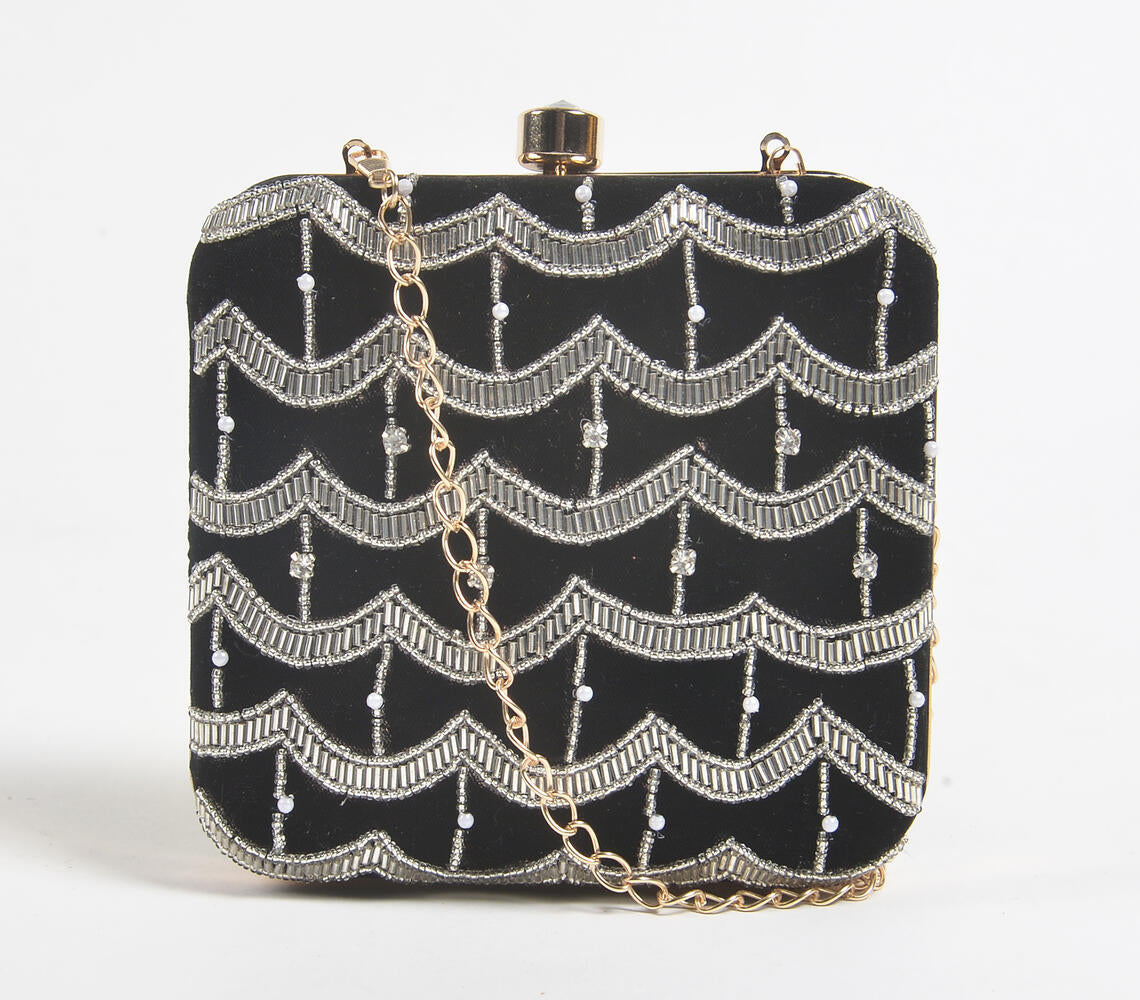 Embroidered Glass Beads Monochromatic Clutch Bag-0