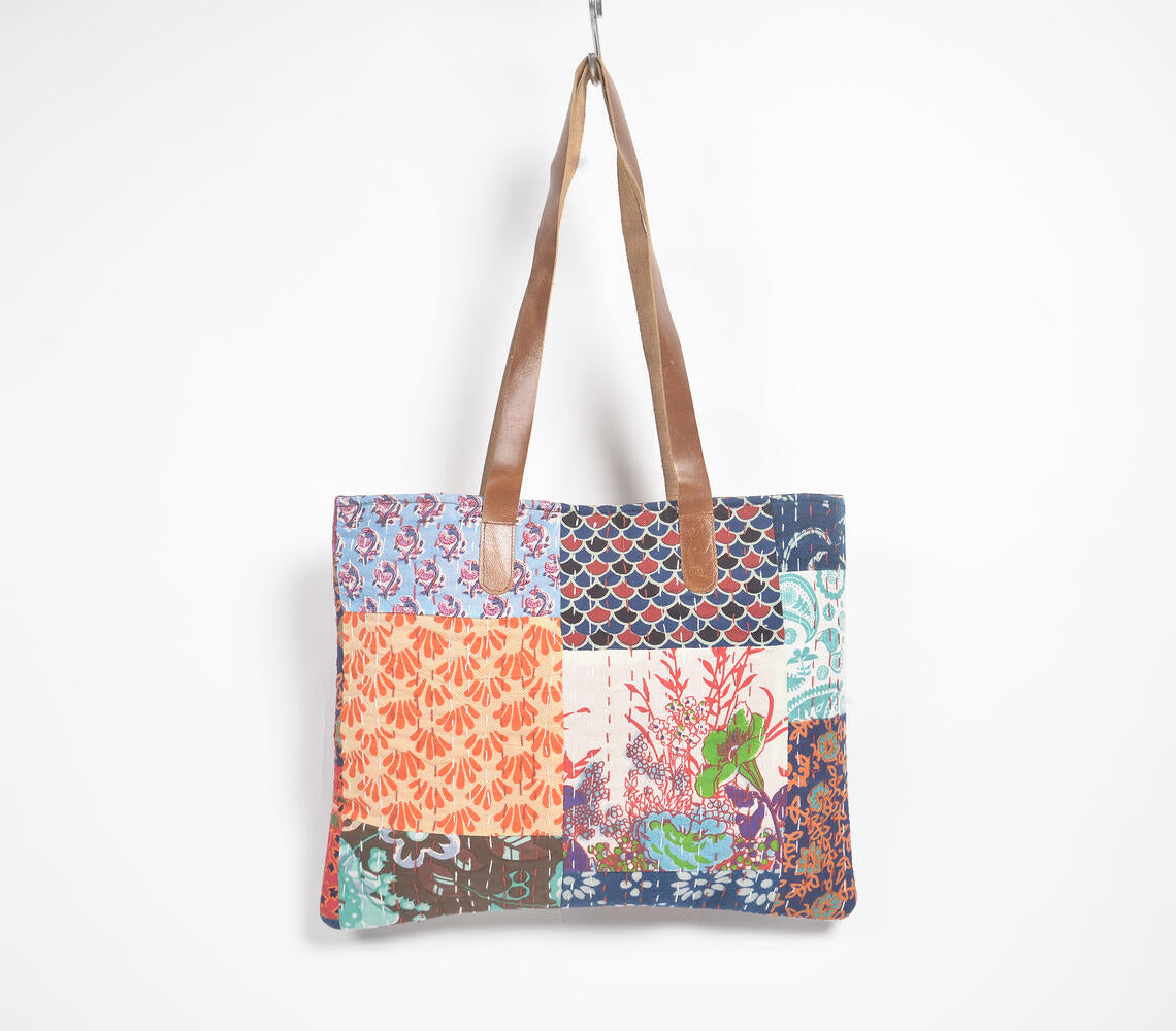 Abstract Patchwork &amp; Kantha Tote Bag-1