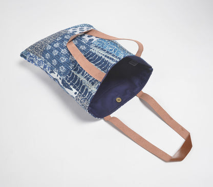 Abstract Indigo Patchwork &amp; Kantha Tote Bag-2