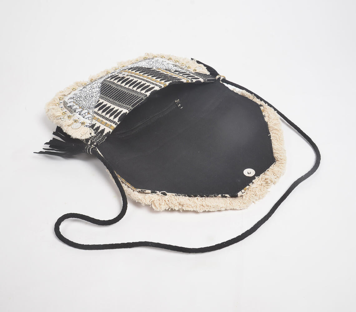 Metallic Sequin Embellished &amp; Fringed Sling bag-1