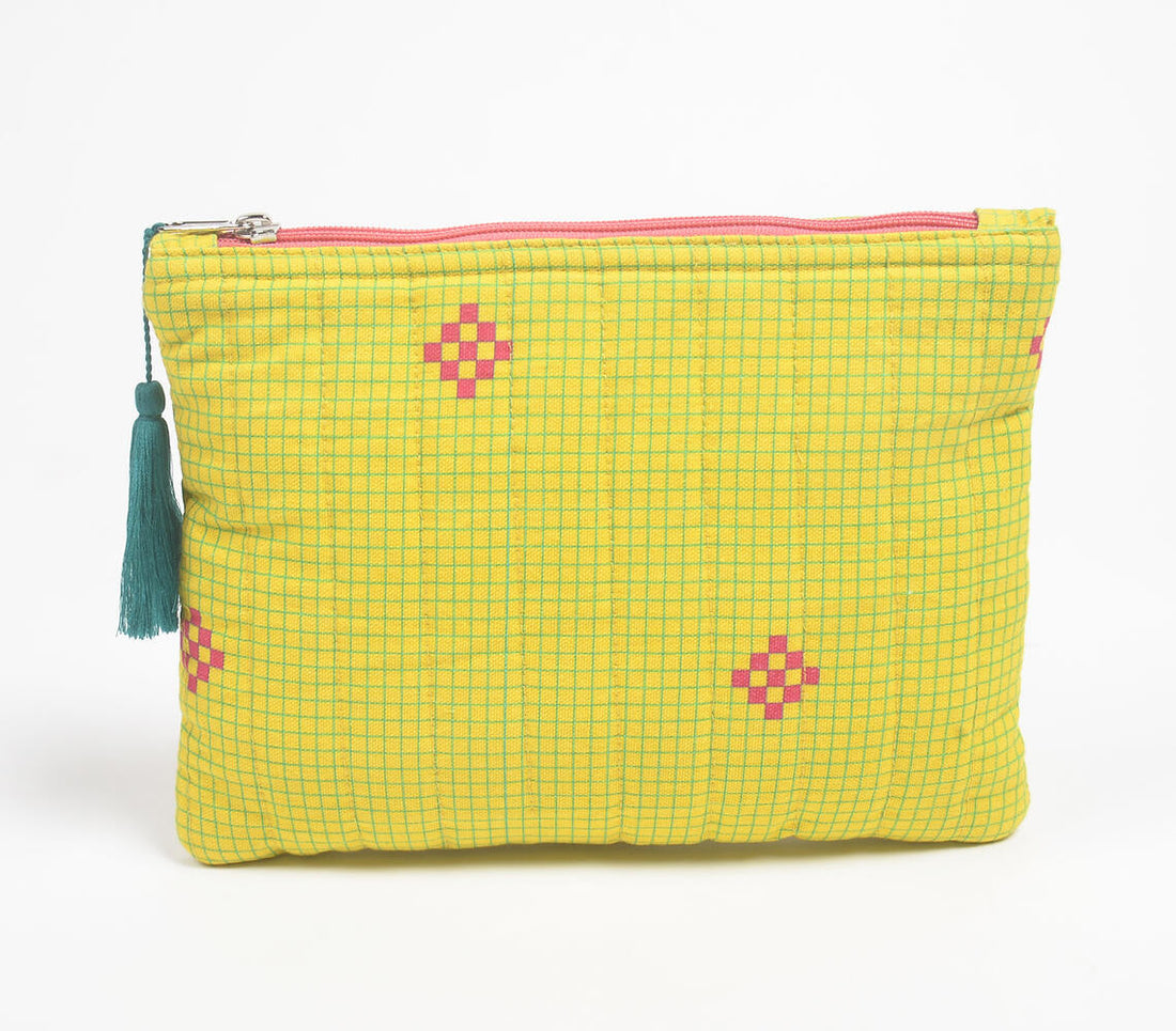 Stripe-Quilted Pin Checks Pouch-1