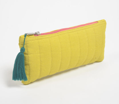 Stripe-Quilted Solid Yellow Pouch-0