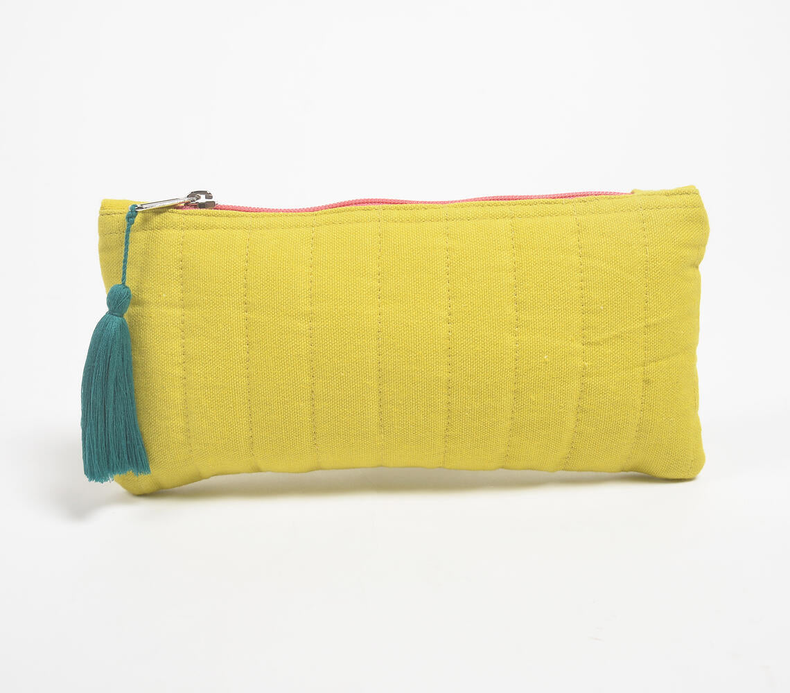 Stripe-Quilted Solid Yellow Pouch-1