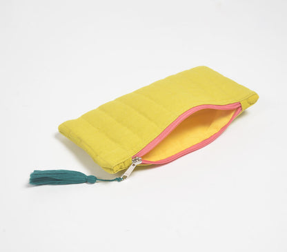 Stripe-Quilted Solid Yellow Pouch-2