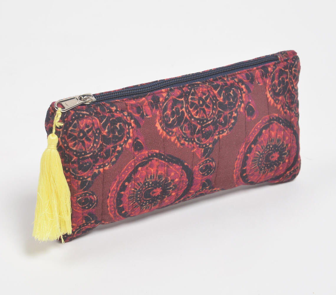 Stripe-Quilted Maroon Mandala Pouch-0