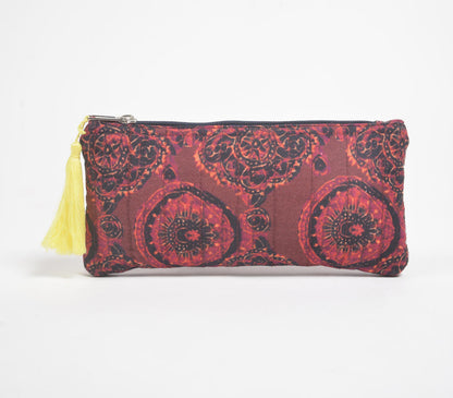 Stripe-Quilted Maroon Mandala Pouch-1