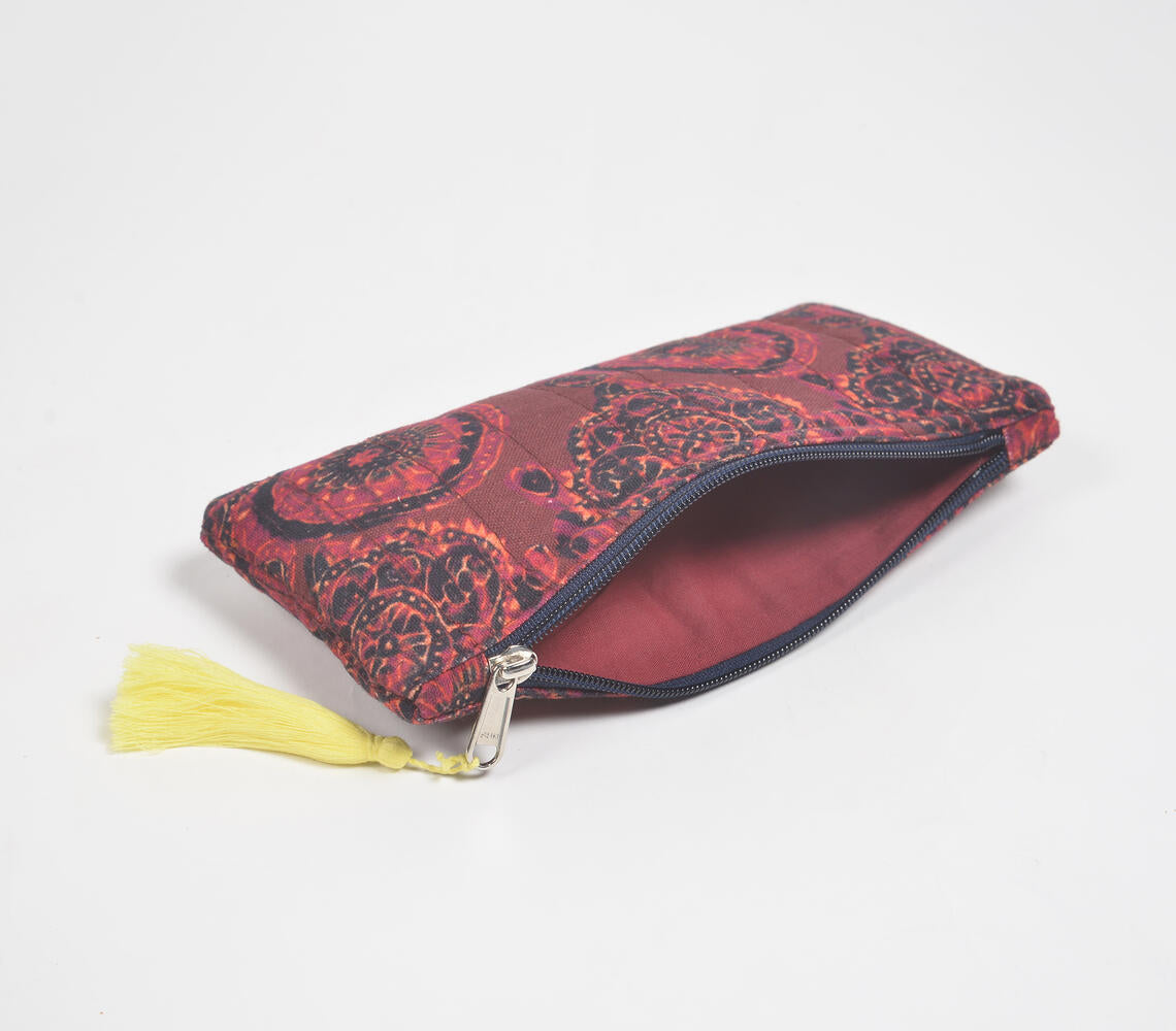 Stripe-Quilted Maroon Mandala Pouch-2