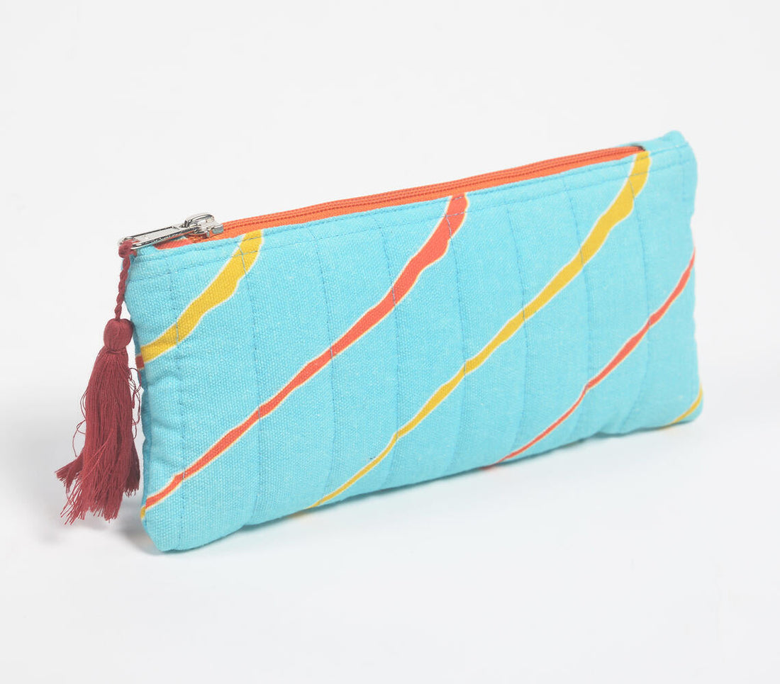 Stripe-Quilted Cyan Abstract Pouch-0