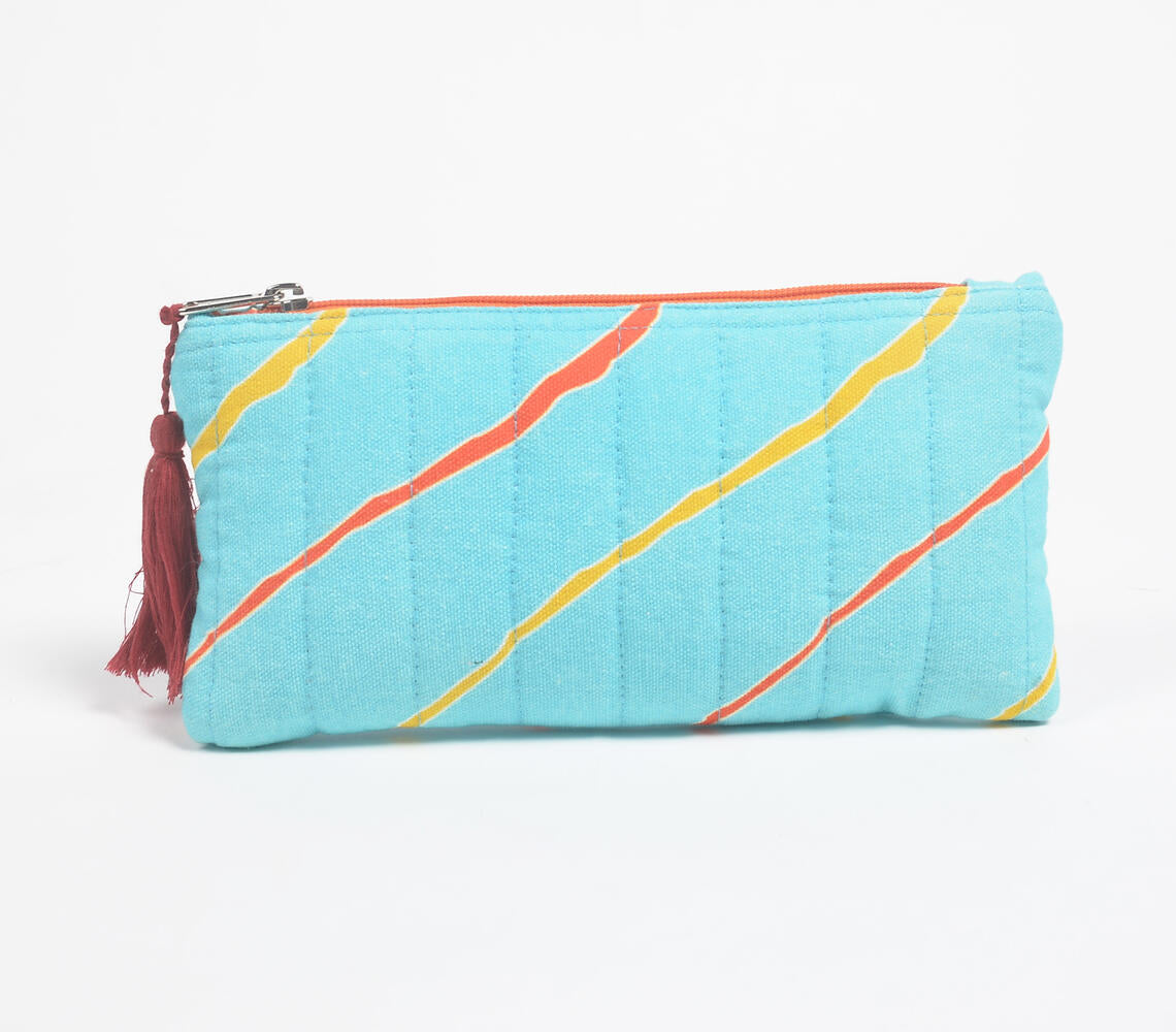 Stripe-Quilted Cyan Abstract Pouch-1