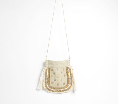 Metallic Embellished Jute Drawstring Bag-3