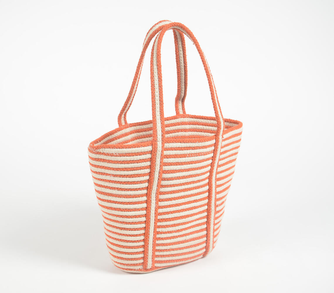 Braided Jute &amp; Cotton Striped Grocery Tote Bag-1