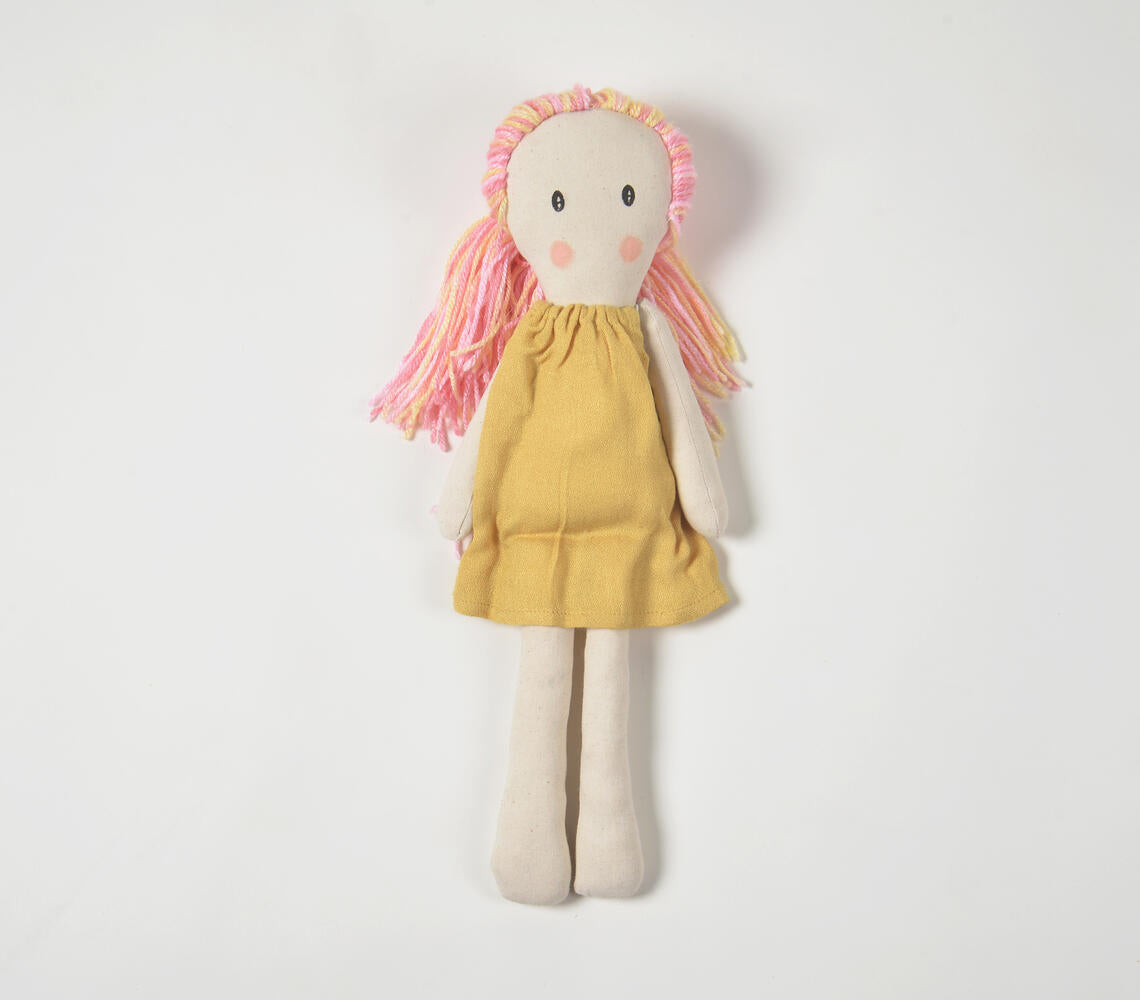 Handmade Pink-Haired Plush Rag Doll-0