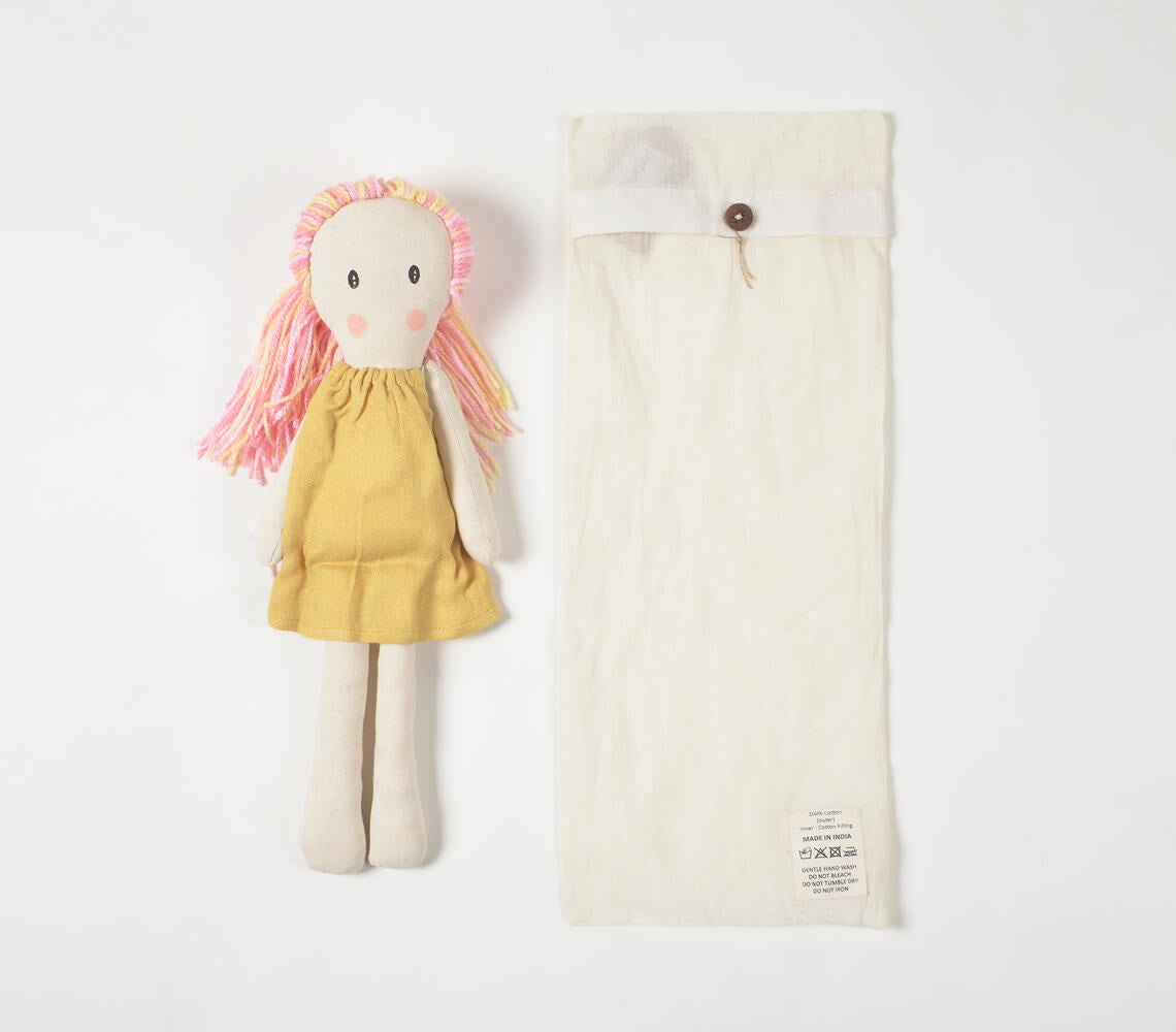 Handmade Pink-Haired Plush Rag Doll-3