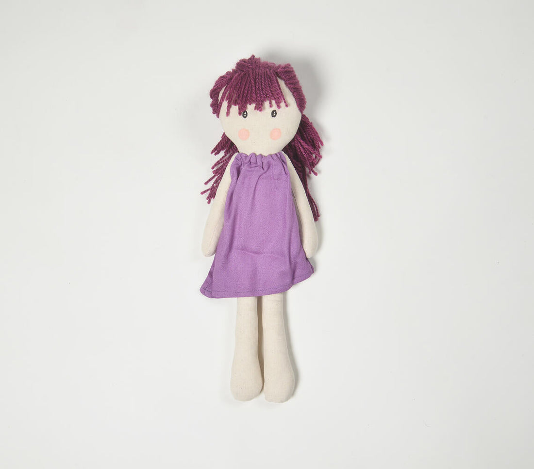 Handmade Purple-Haired Plush Rag Doll-0