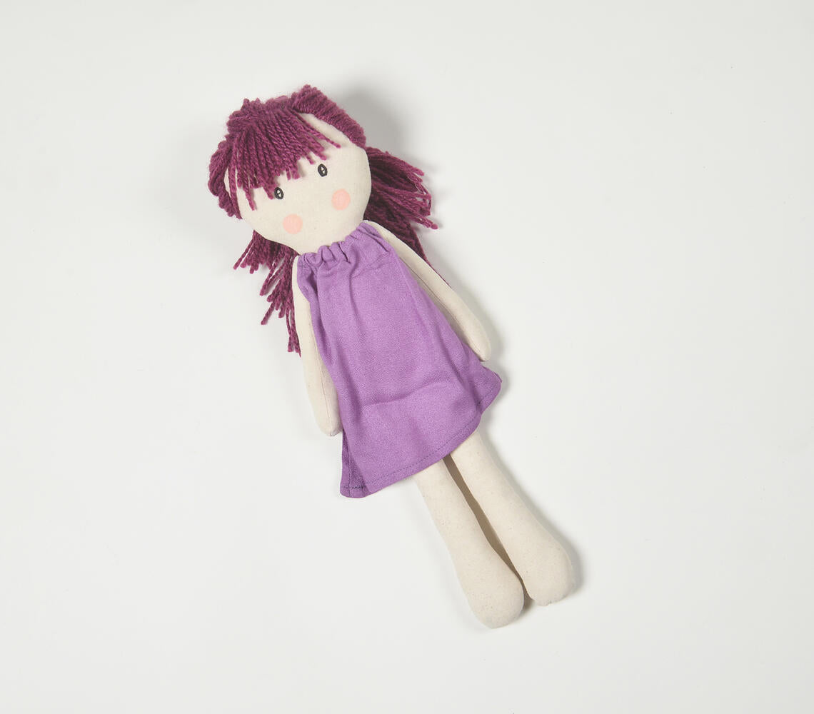 Handmade Purple-Haired Plush Rag Doll-1